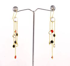 Brass 22k Gold Plated Chain Dangle Earrings with Colorful CZ Stones